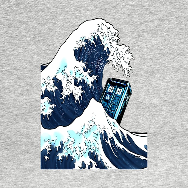 Blue phone box VS the great wave by Dezigner007